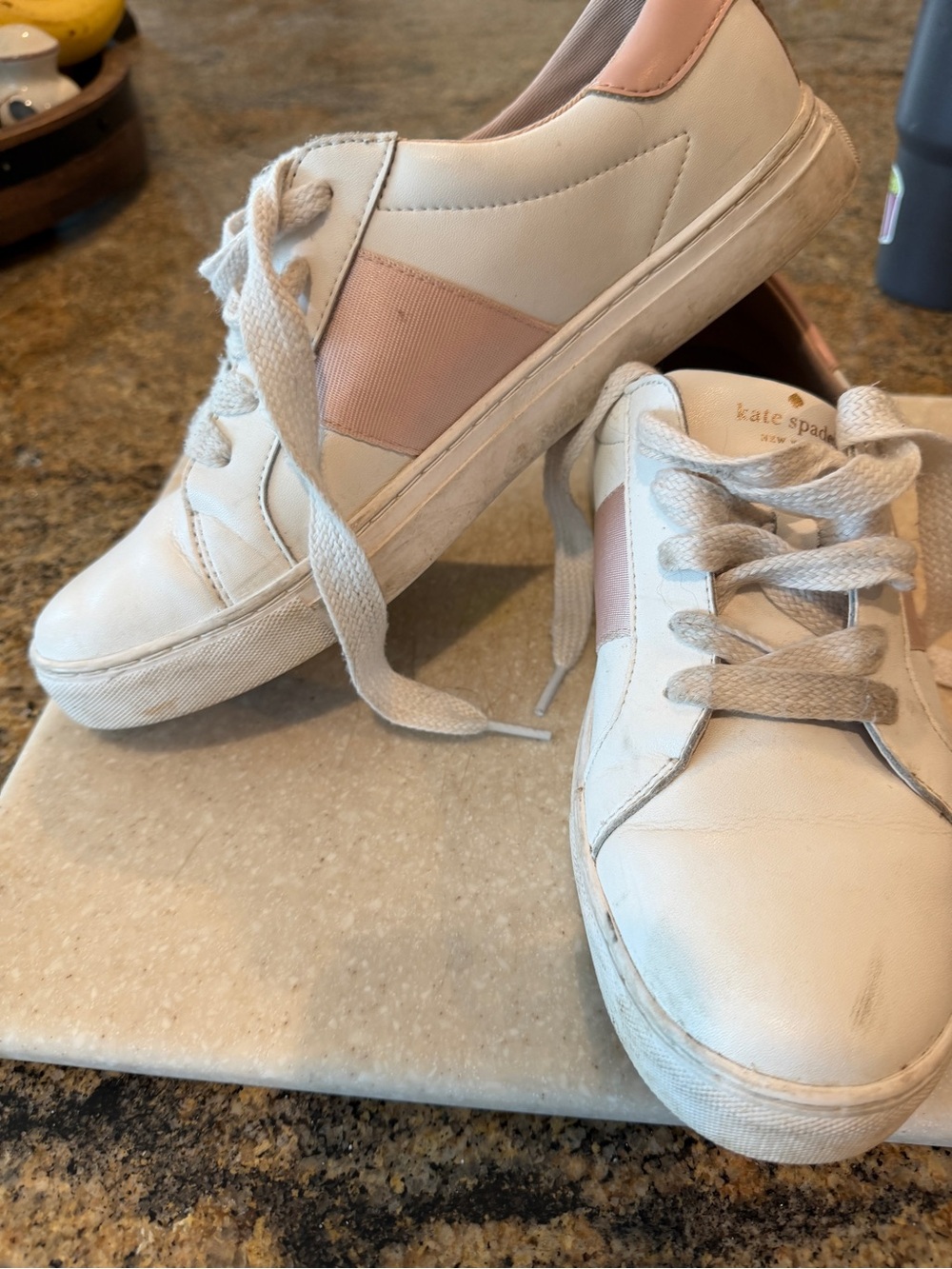 kate spade White Leather Sneakers with Blush Pink Panels